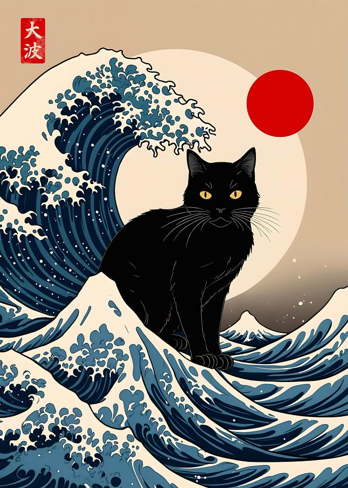 Black Cat Great Wave