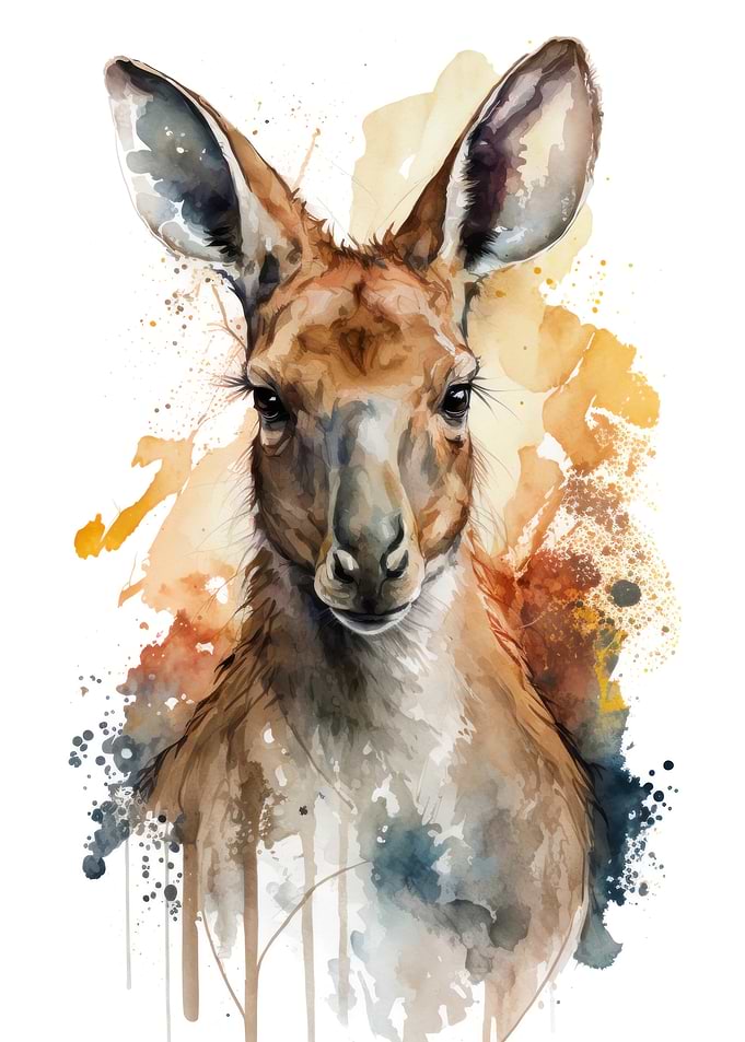Watercolor Kangaroo Portrait