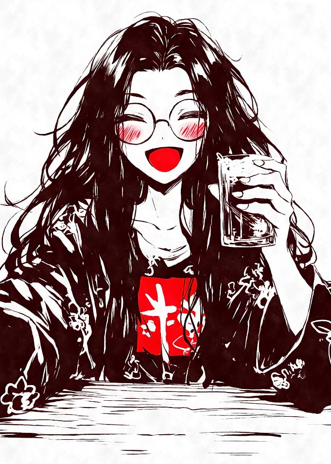 Smiling Anime Girl with Drink