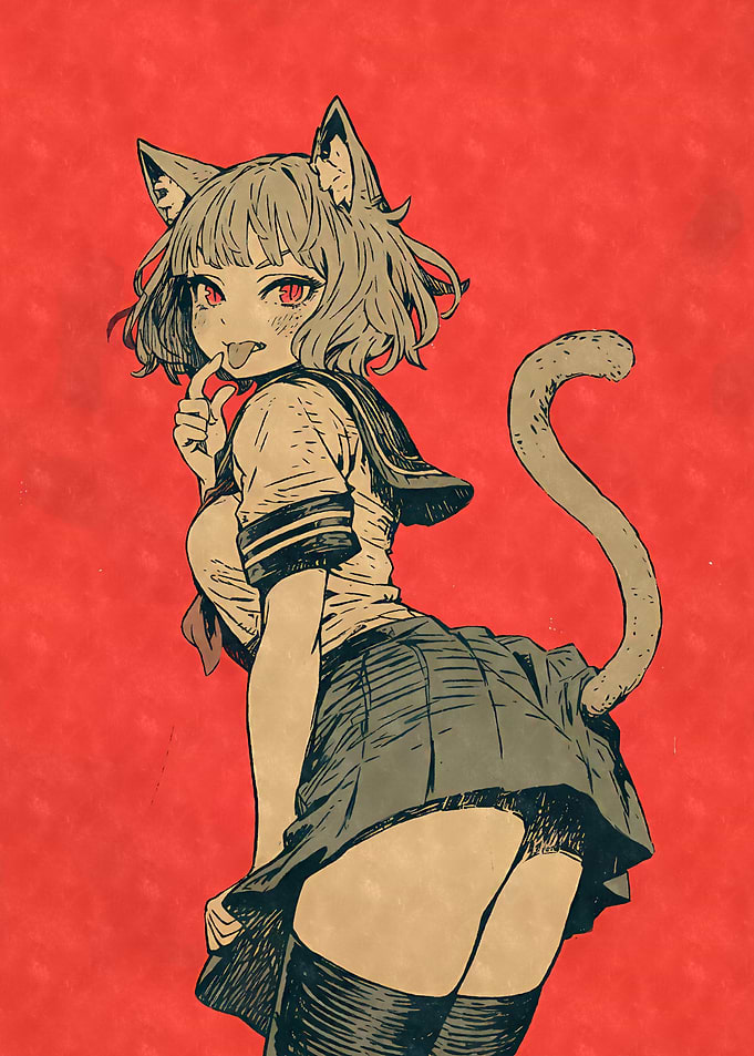 Vintage Cat Girl in School Uniform