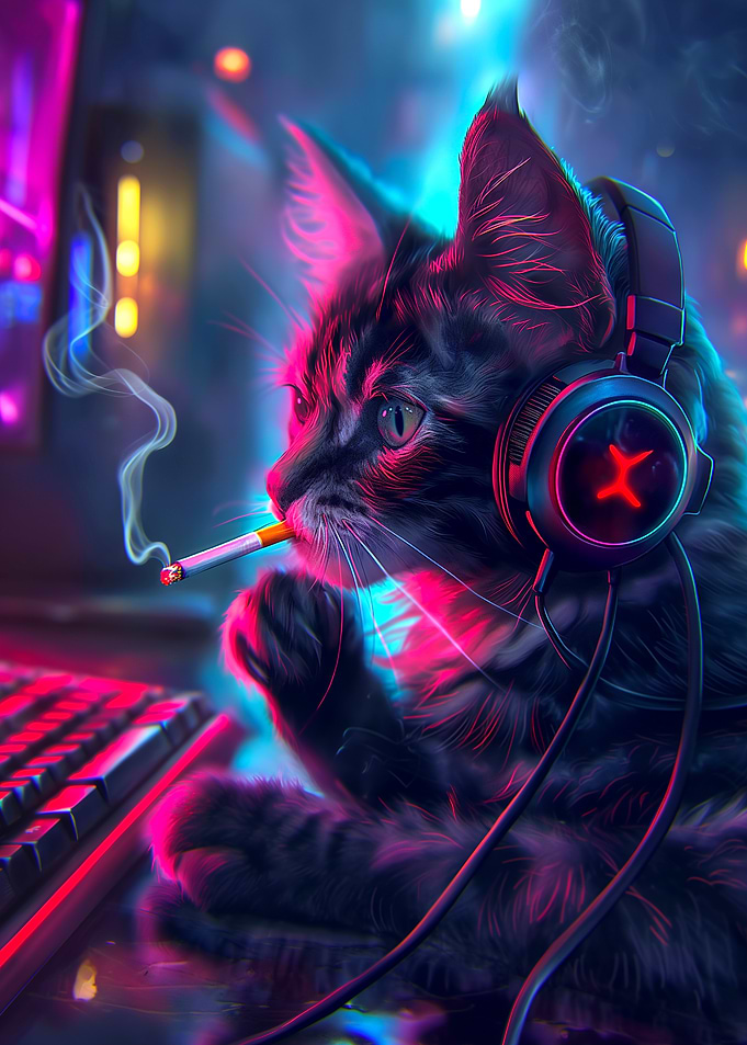 Neon Gamer Cat