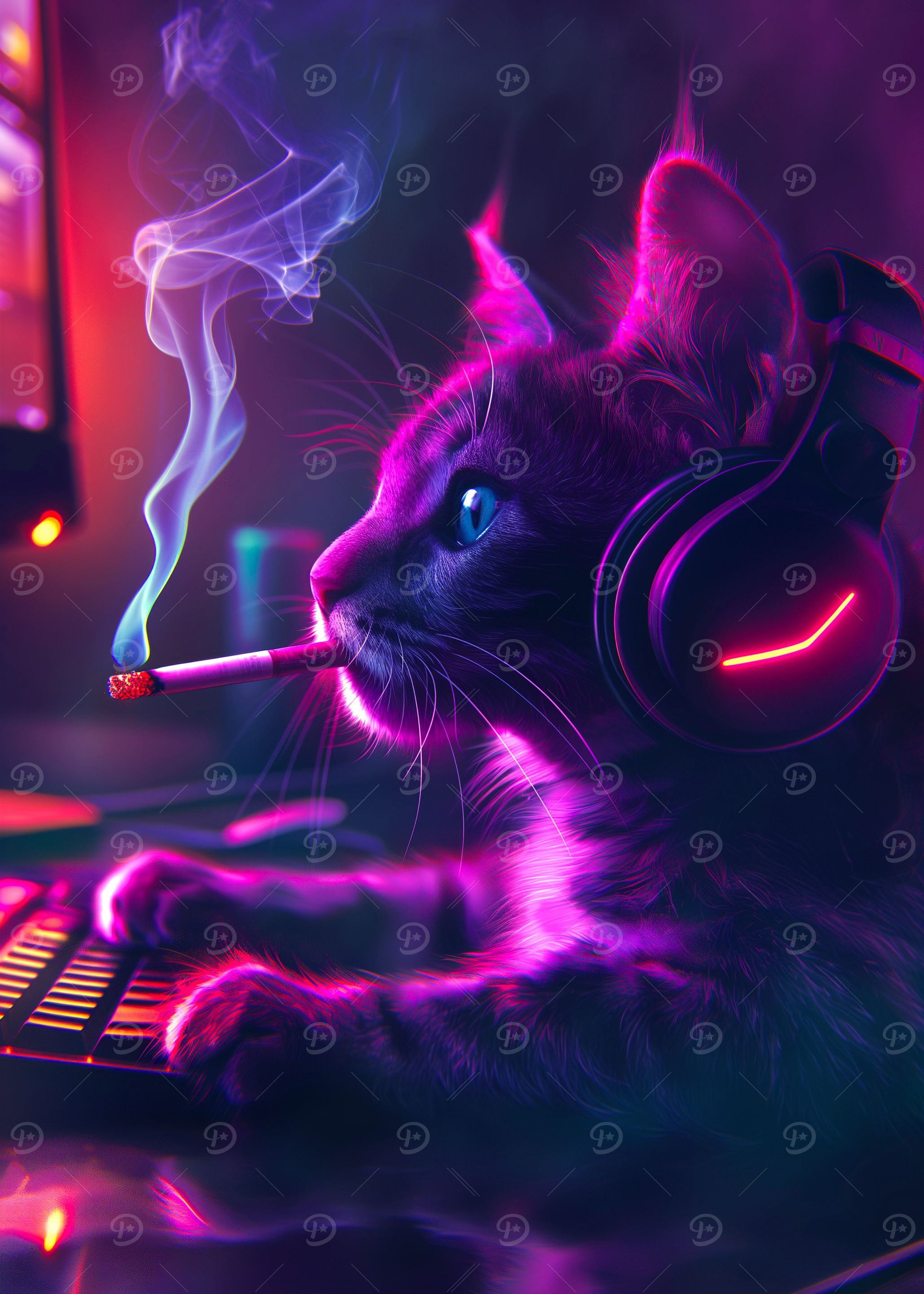 Gamer Cat with Headphones