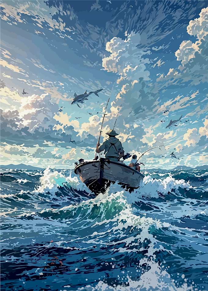 Fishing Boat in Stormy Sea