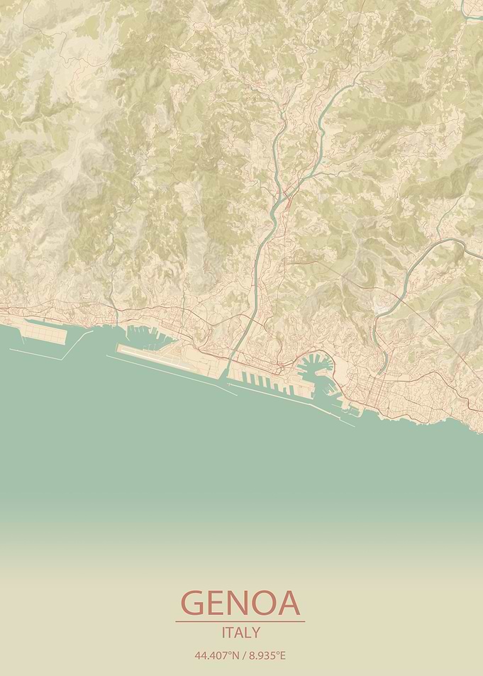 Genoa Italy Vintage Style City Map