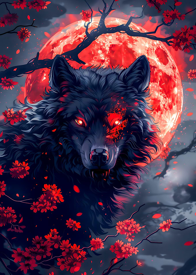 Black Wolf and Blood Moon