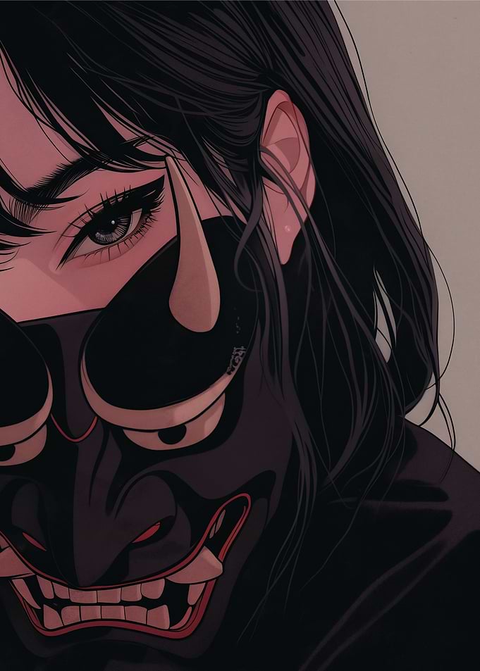 Anime Girl with Oni Mask