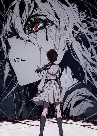 Anime Girl Facing Giant