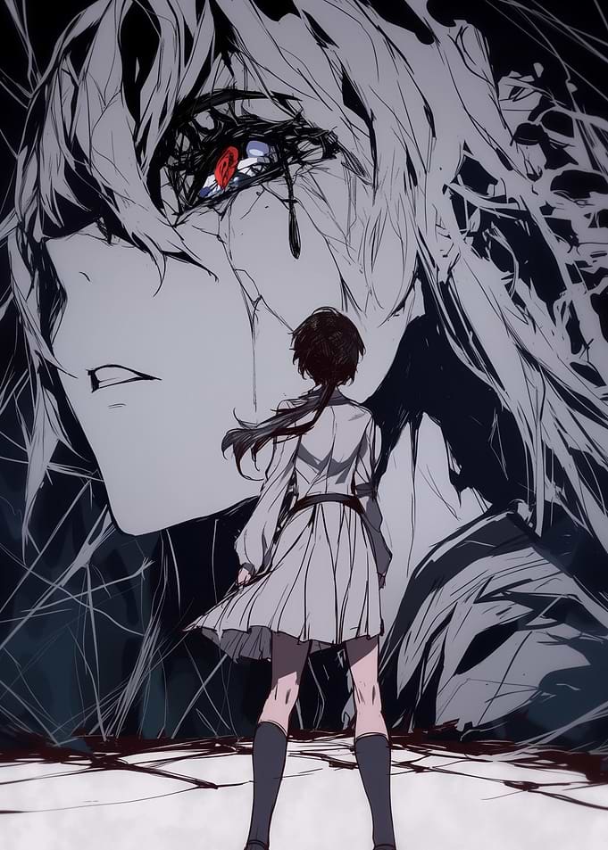 Anime Girl Facing Giant