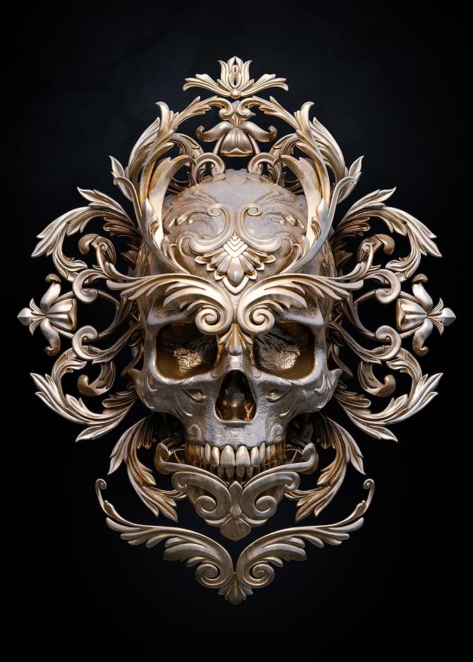 Gold Skull with Floral Design