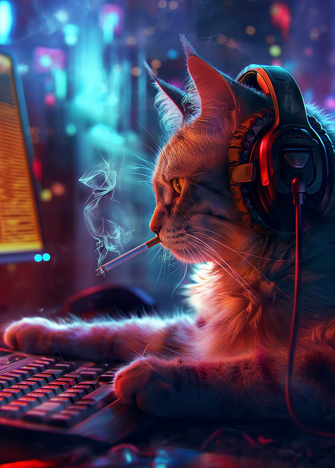 Neon Gaming Cat