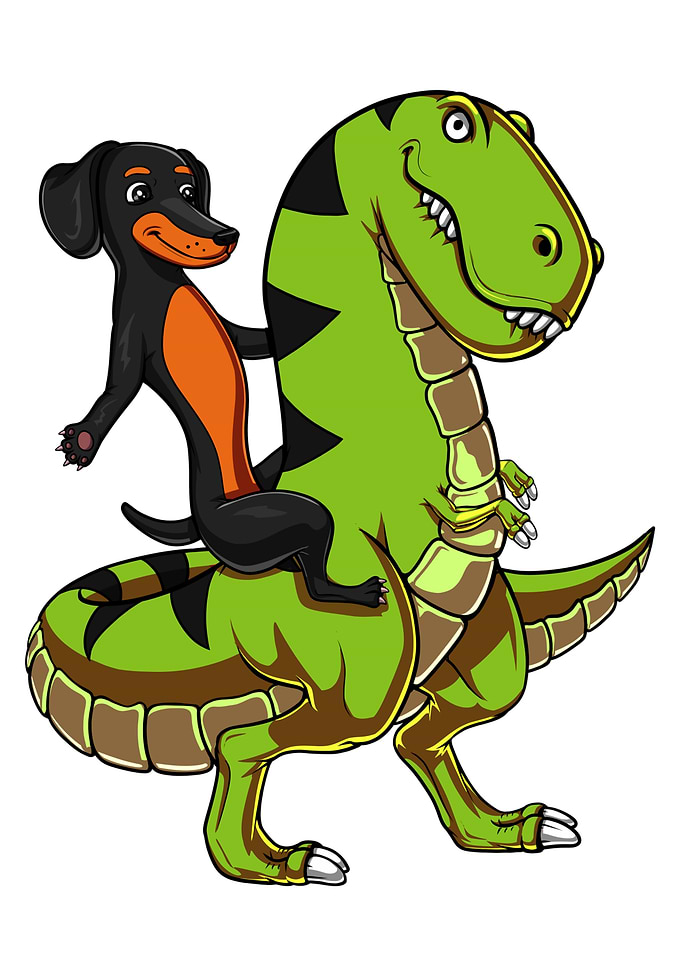 Dachshund Riding T-Rex