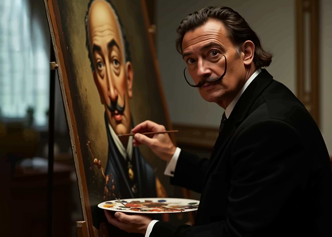 Salvador Dali Painting in art studio