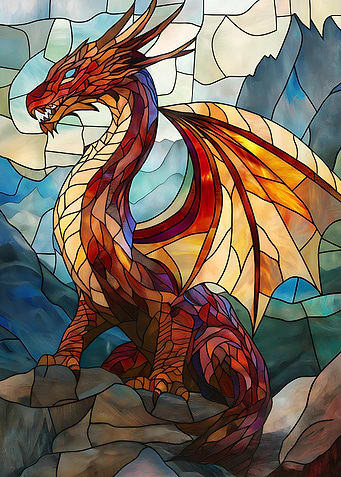 Mystical Stained Glass Mountain Dragon