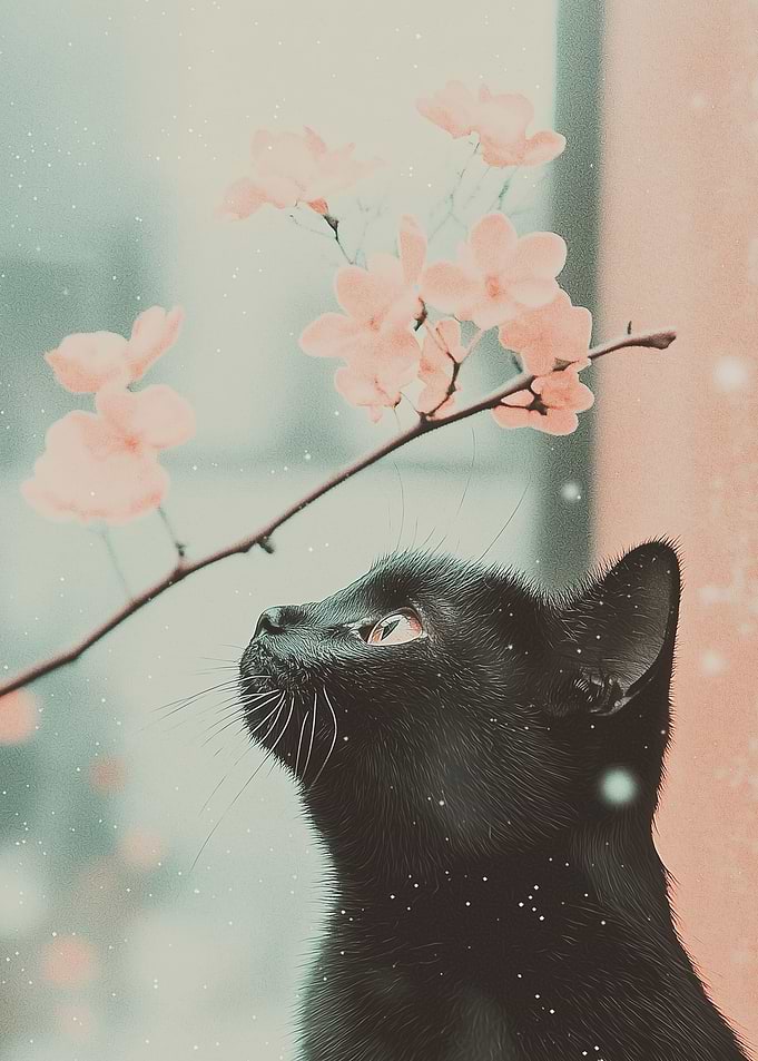 Black cat and Sakura