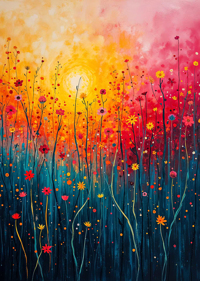 Sunset Wildflowers Painting