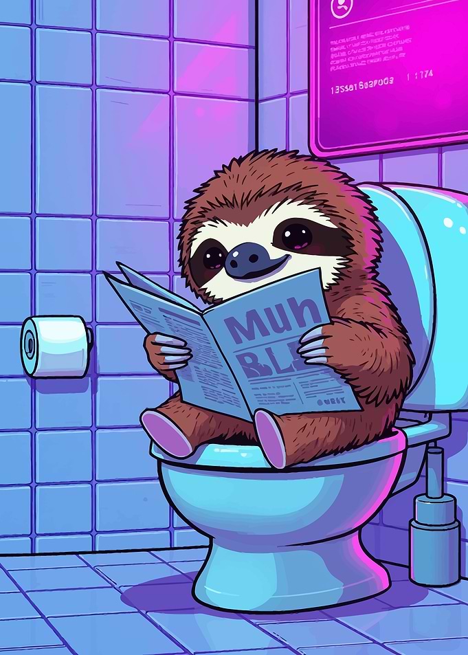 Sloth Reading on Toilet