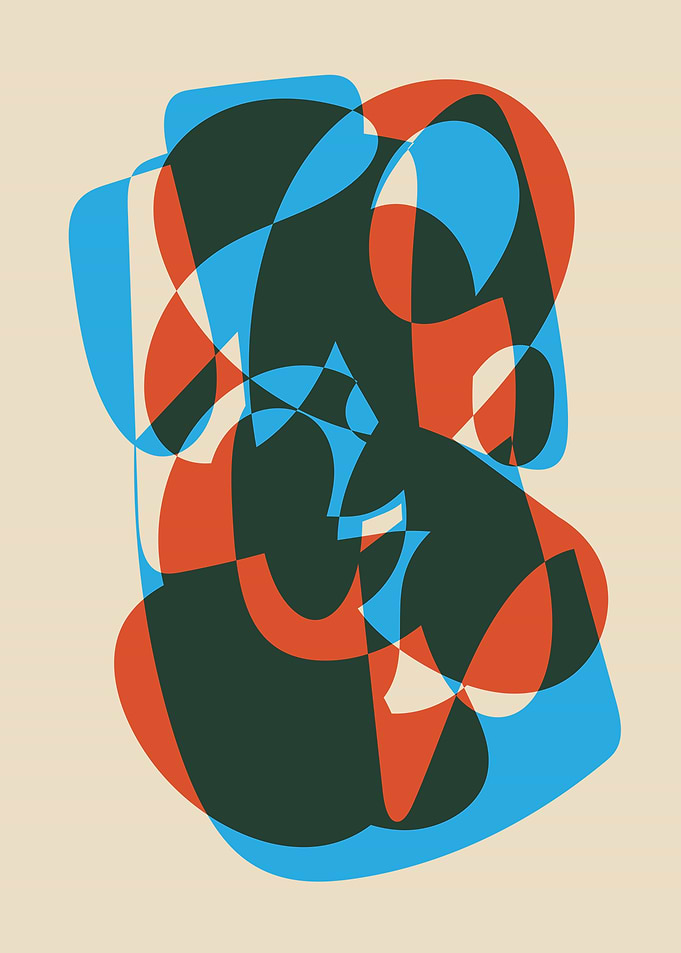 Bold Retro Abstract Geometric Shapes in Blue and Red