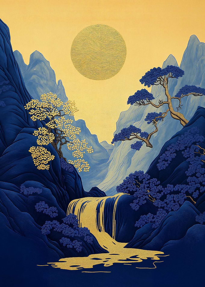 Golden Waterfall Landscape