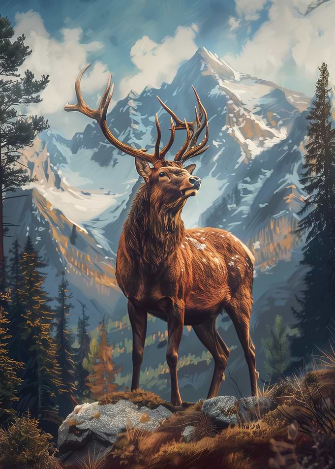 Majestic Elk in Mountains
