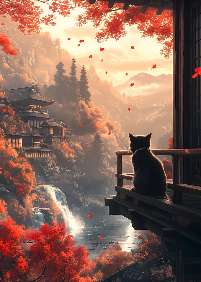 Cat Cherry Blossoms Japan