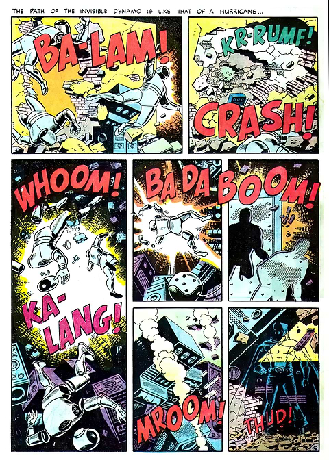 Comic Book Action Scene — vintage poster restored on metal