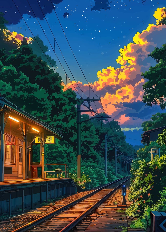 Japanese Train Station at Dusk