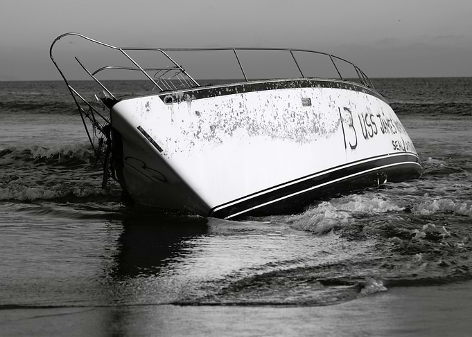 Sunken Boat on Beach