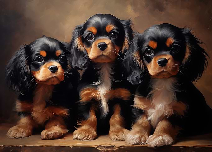 Three Cavalier King Charles Spaniels