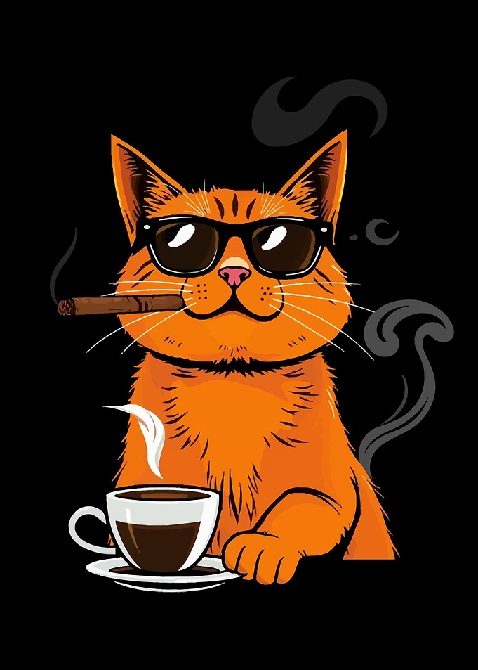 Smoking Cat with Coffee