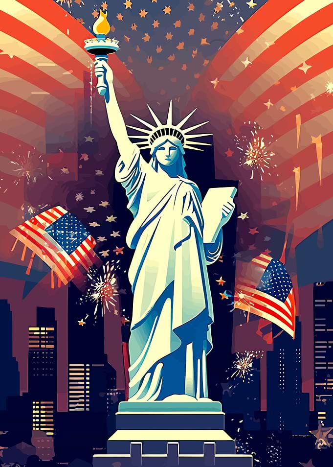 Statue of Liberty with Fireworks