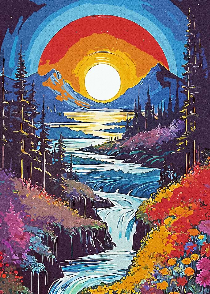 Sunset Waterfall Landscape