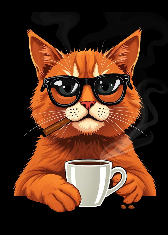 Cool Orange Cat and Coffee