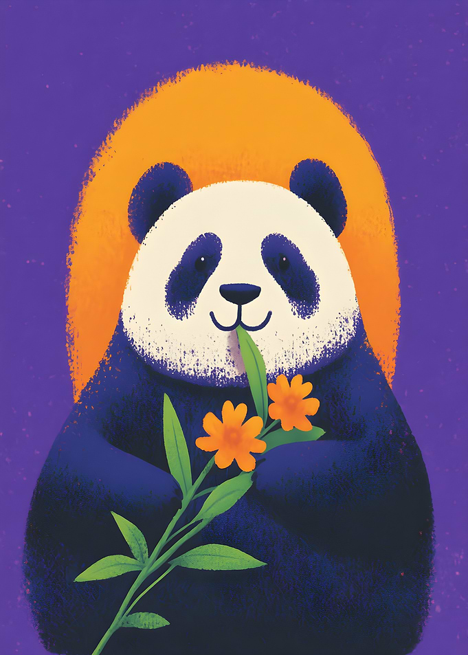 abstract Panda with Flowers