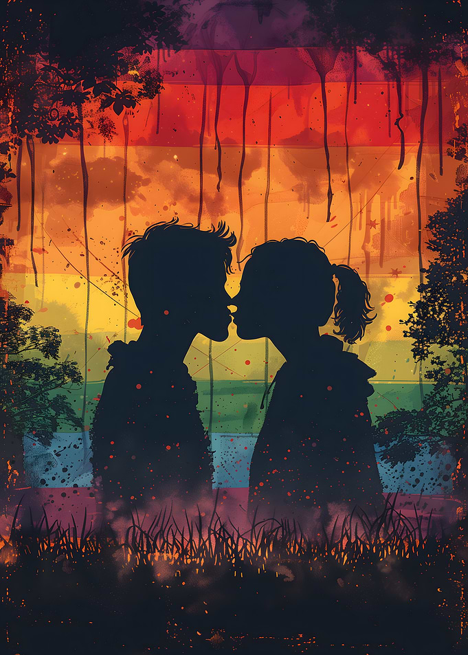 Silhouette Couple Kissing