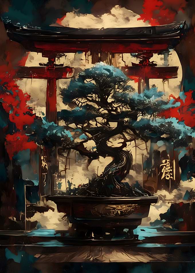 Bonsai Tree and Torii Gate