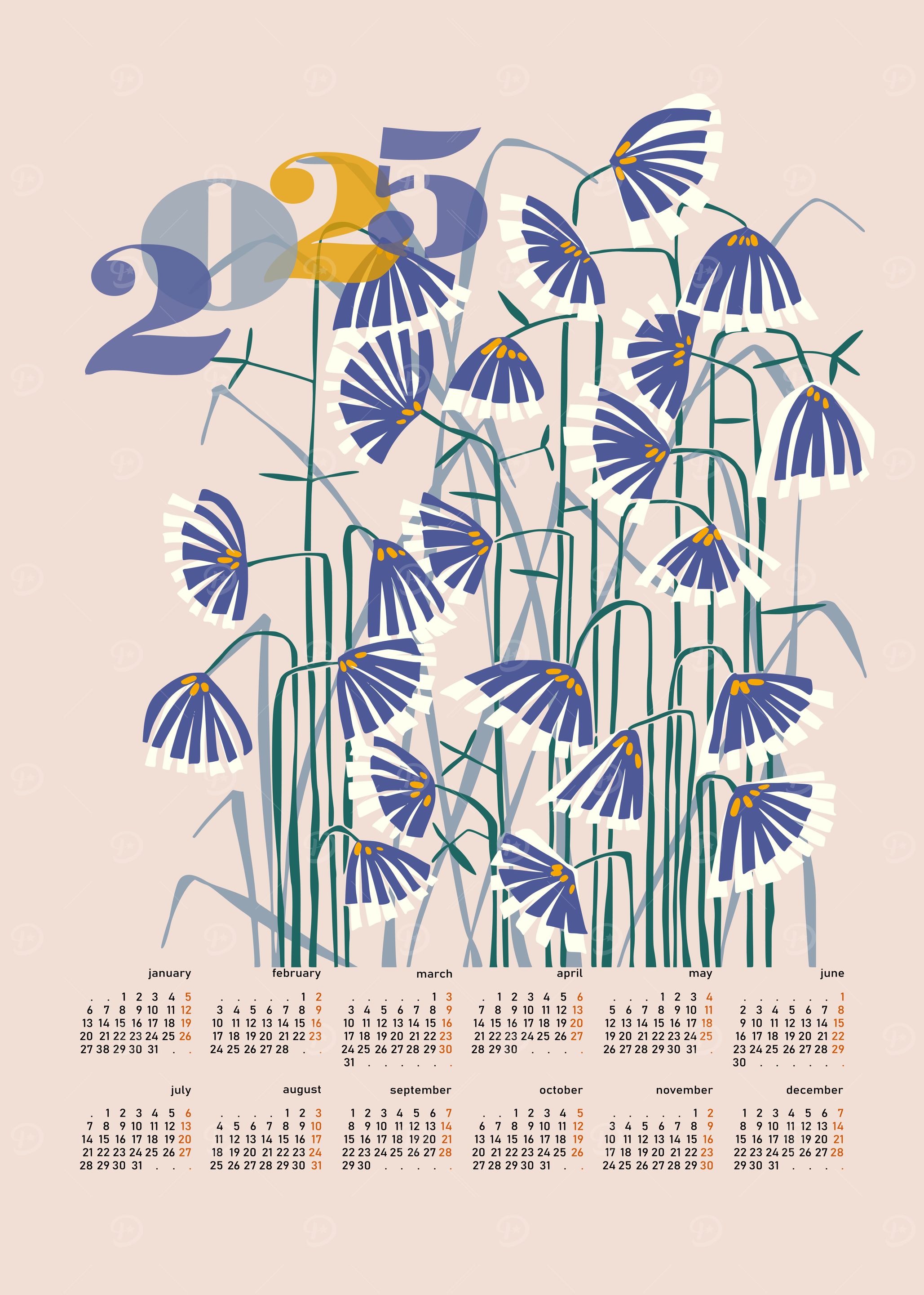calendar 2025 pastel flowers