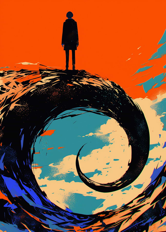 Silhouette on a Swirling Hill