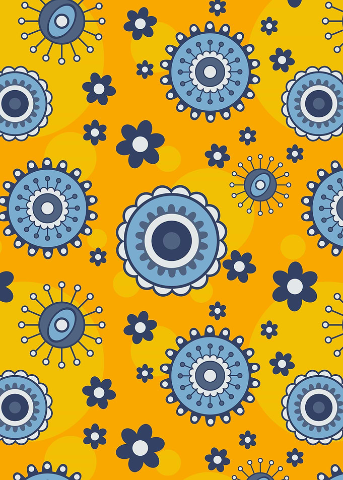 Blue and Yellow Abstract Floral Pattern
