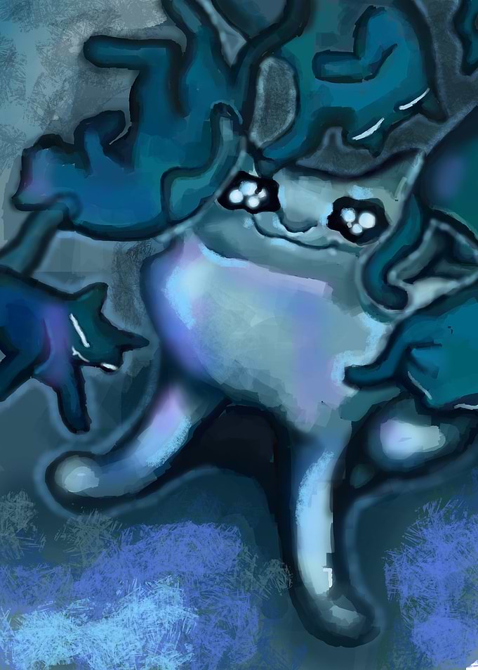 Blue Cat Magical Art