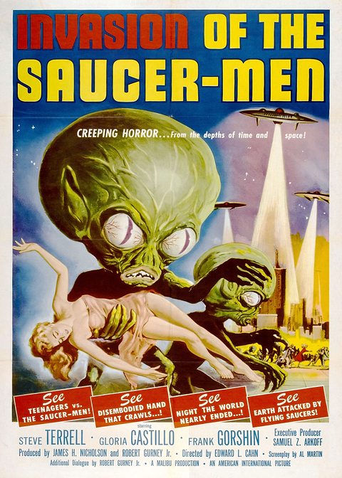 Invasion of the Saucer-Men Poster — retro advertising art on metal