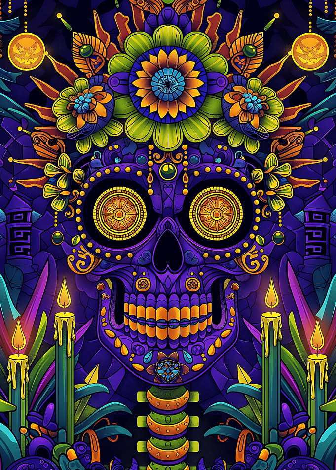 Dia De Los Muertos Sugar Skull with Floral Crown