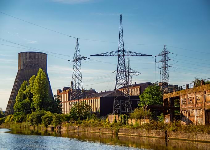 Industrial Landscape with Power Lines