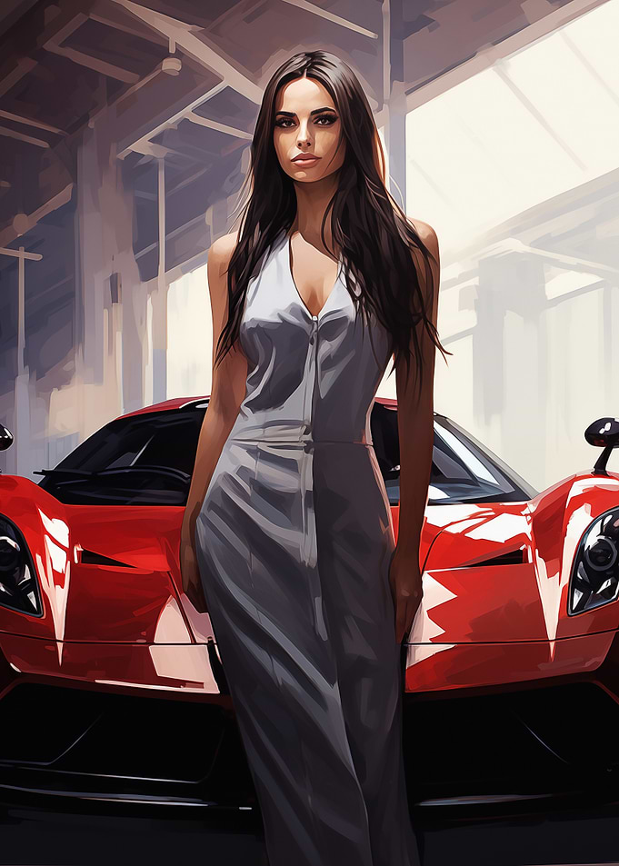 Woman and Red Sports Car
