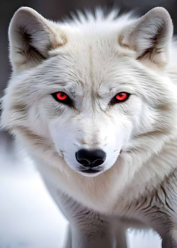 White Wolf with Red Eyes