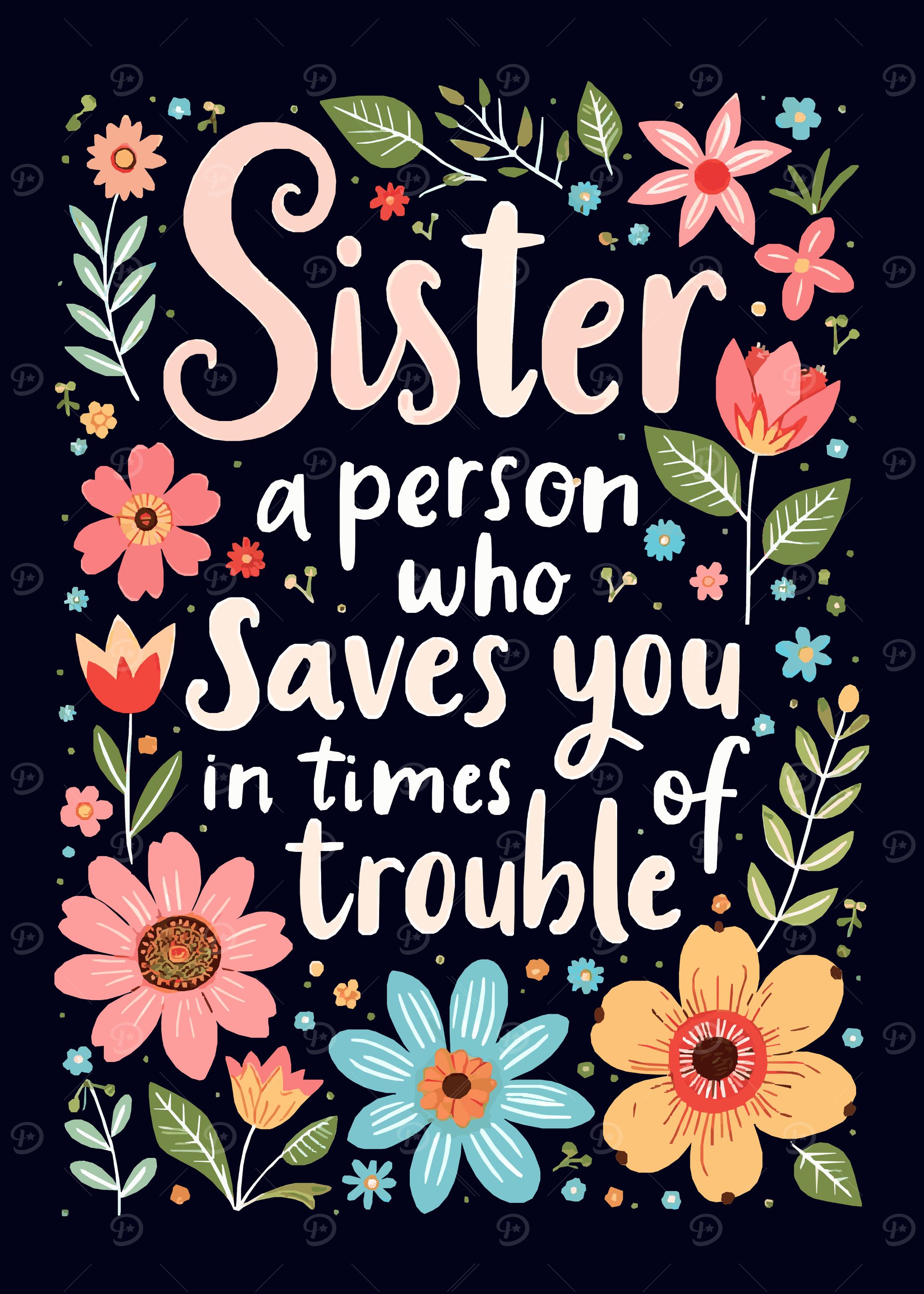 Sister Quote with Flowers Family Gift