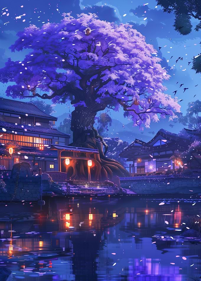 Japanese Neon Waterfall Temple