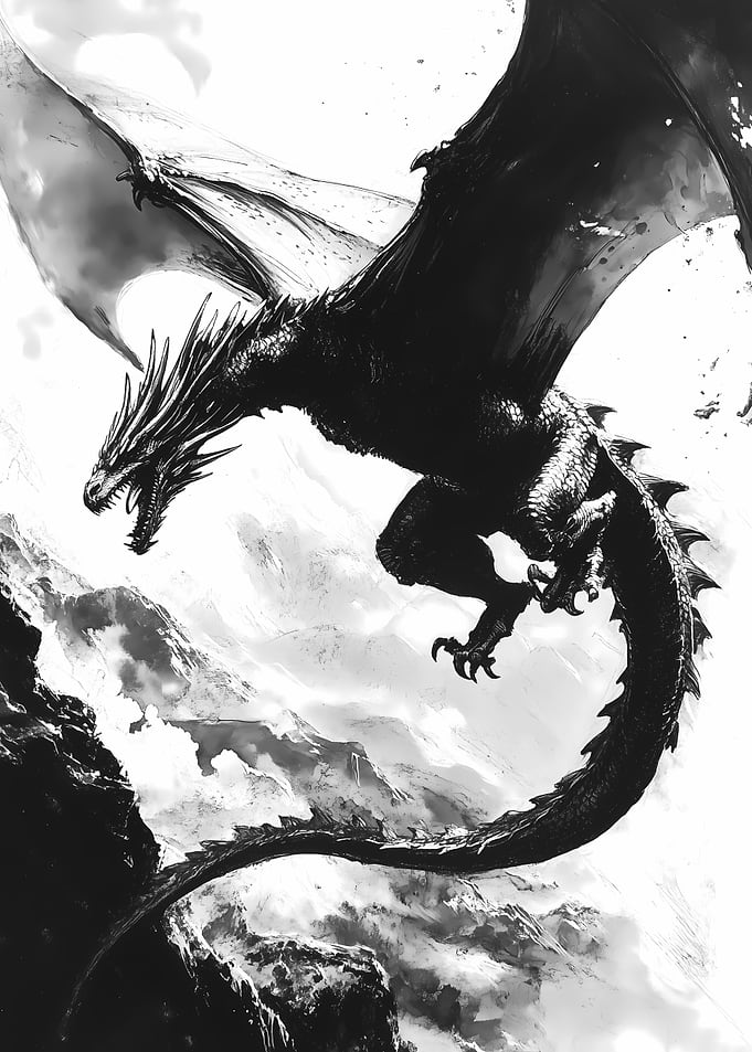 Black Dragon Soaring Ink