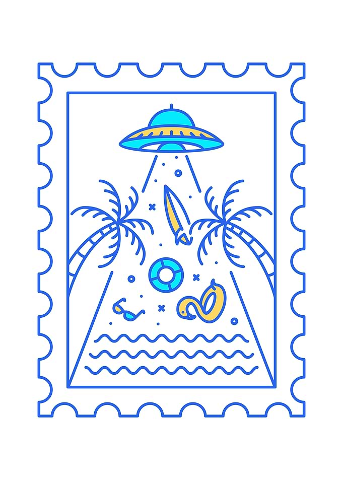 Summer Ufo Invasion Postal Stamp