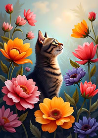 Cat in a Flower Garden