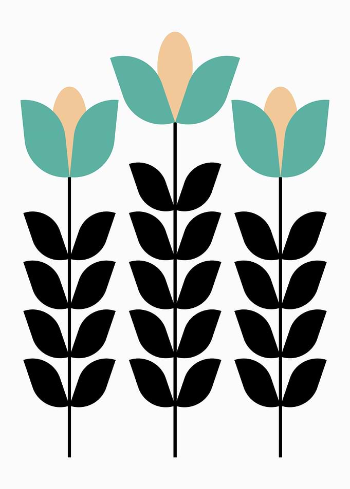 Three Minimalist Teal Flowers